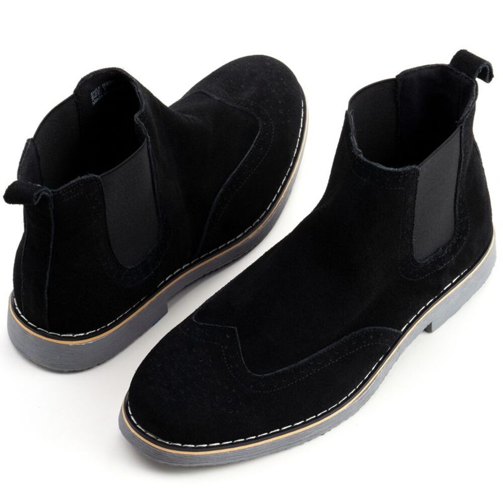 Alpine Swiss Mens Chelsea Boots Genuine Suede Dress Ankle Boots Wingtip Shoes - Picture 4 of 6